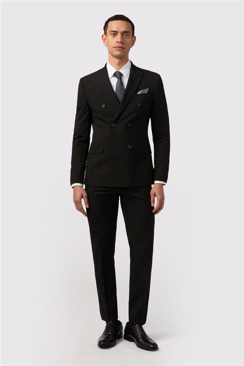 Jeff Banks Slim Fit Black Stretch Double Breasted Suit