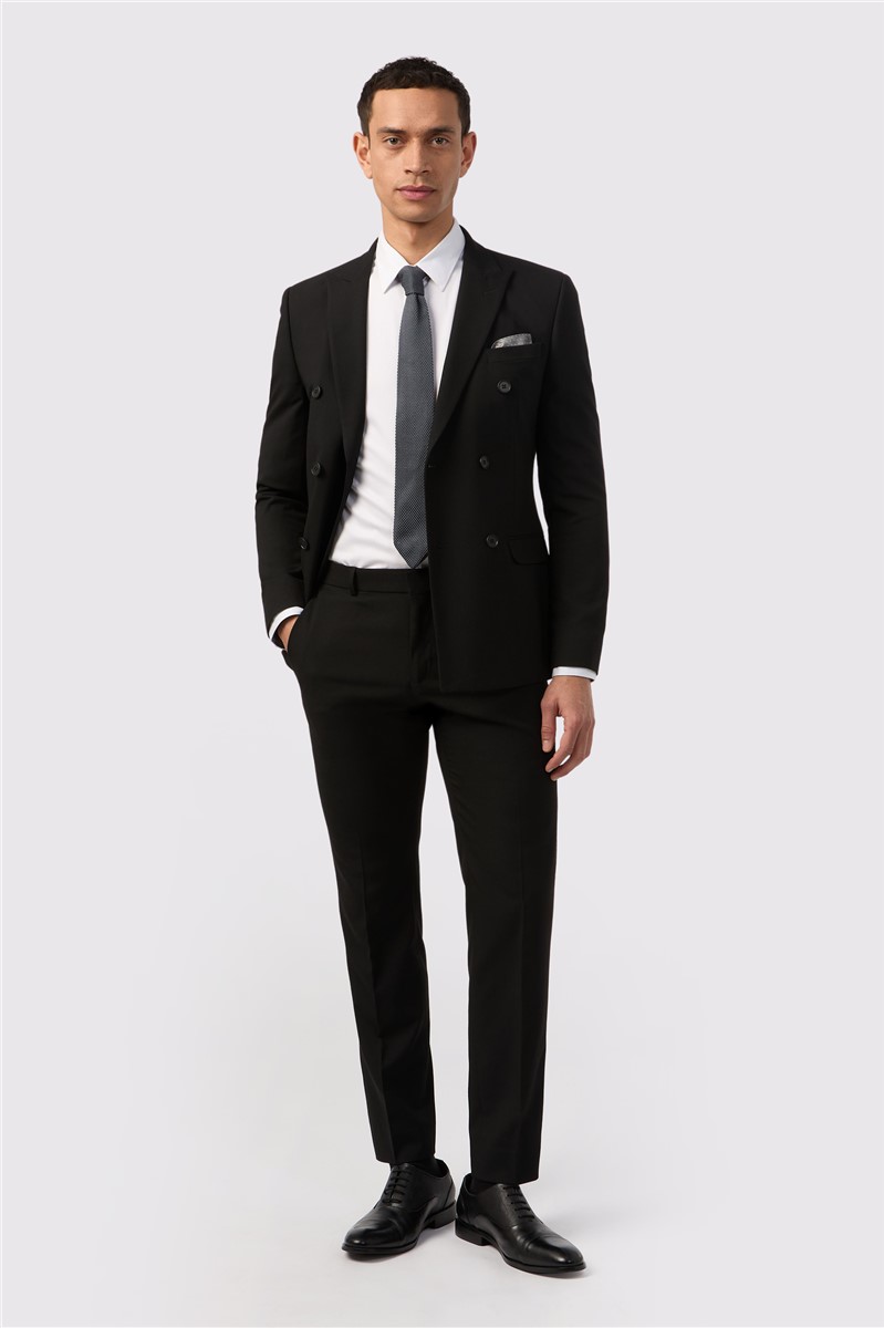 Jeff Banks Slim Fit Black Stretch Double Breasted Suit