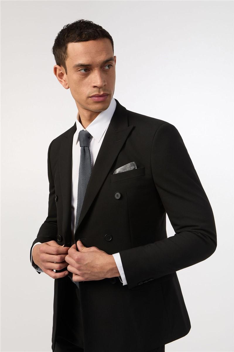 Jeff Banks Slim Fit Black Stretch Double Breasted Suit