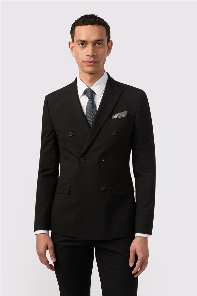 jeff banks Slim Fit Black Stretch Double Breasted Suit