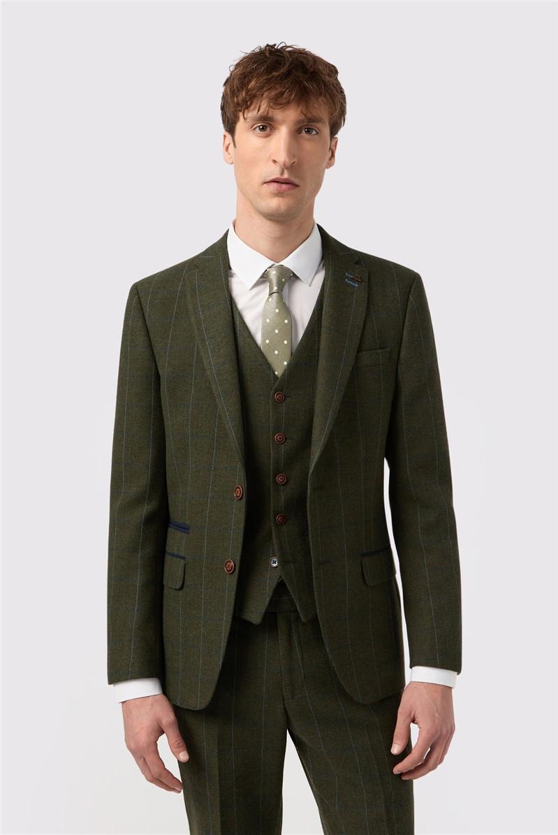 Jeff Banks Slim Fit Hooper Green And Blue Check Tweed Waistcoat