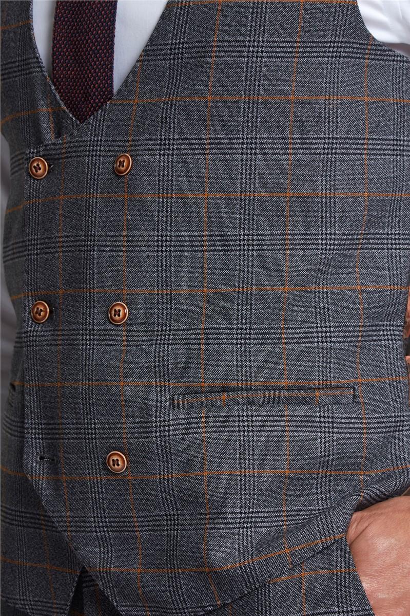 Jeff Banks Slim Fit Jenson Grey Check Double Breasted Waistcoat