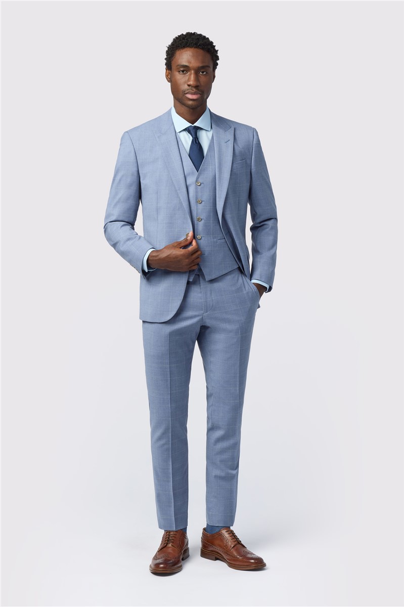 Jeff Banks Tailored Fit Italian Blue Windowpane Suit