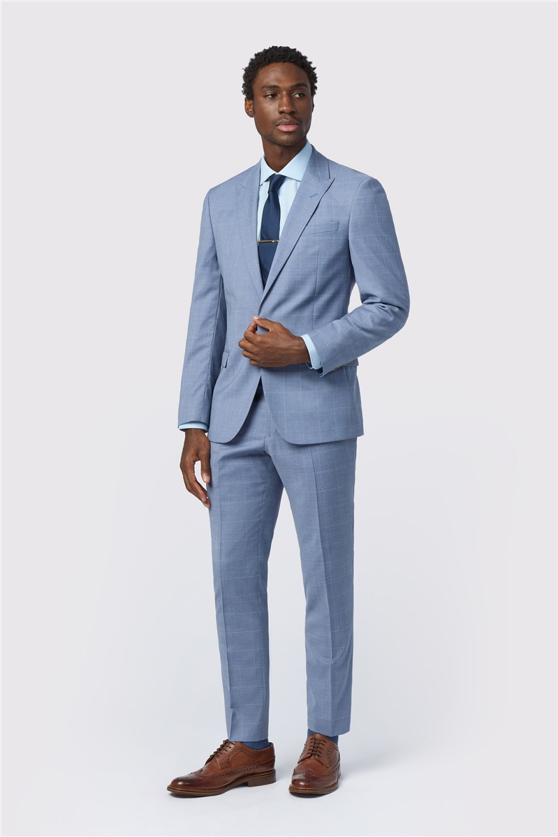 Jeff Banks Tailored Fit Italian Blue Windowpane Suit