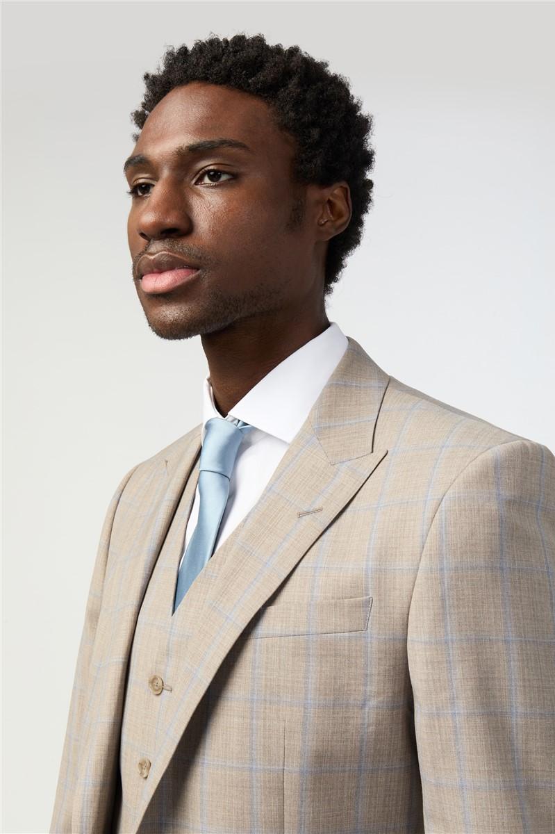 Jeff Banks Tailored Fit Italian Oatmeal Blue Check Suit