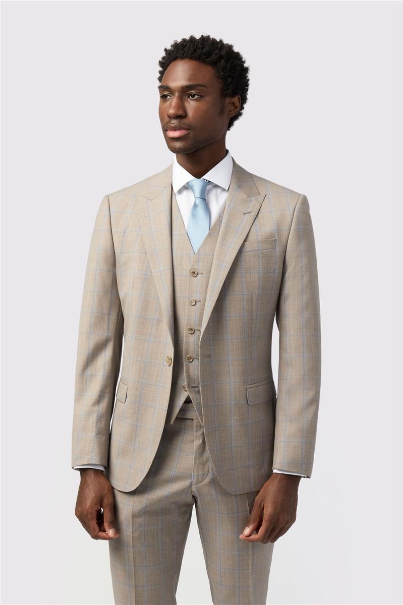 jeff banks Tailored Fit Italian Oatmeal Blue Check Suit