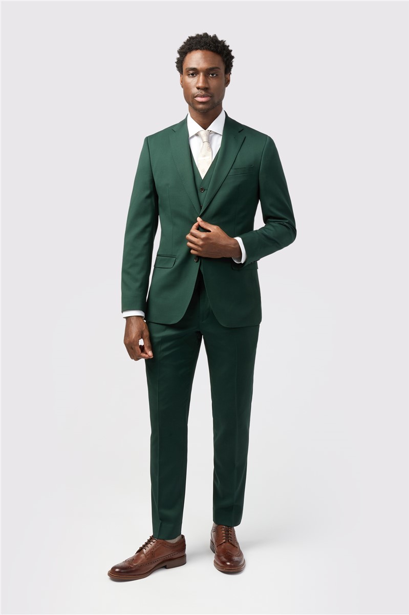 Jeff Banks Tailored Fit Italian Super 100'S Bottle Green Twill Suit
