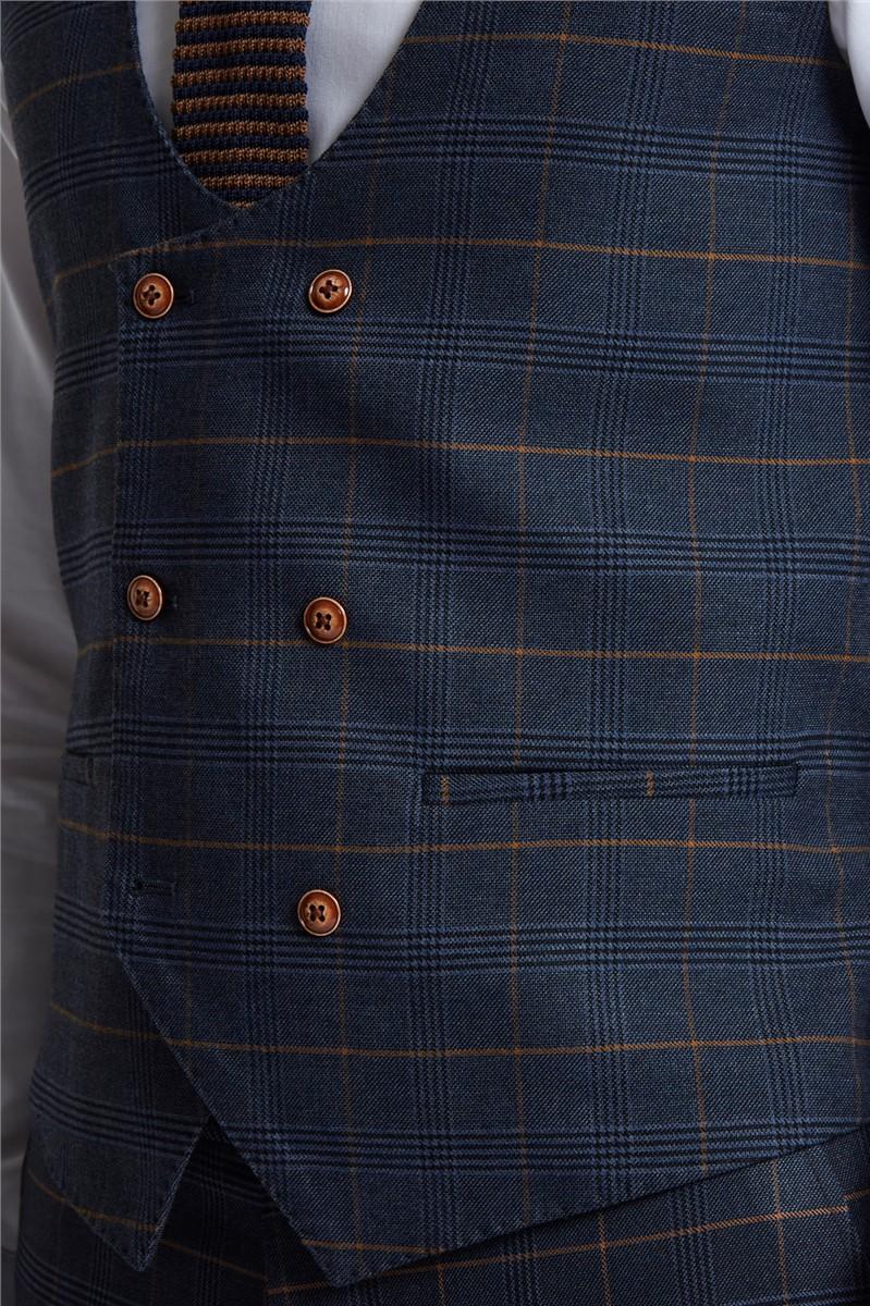 Jeff Banks Tailored Fit Jenson Navy Check Suit Waistcoat