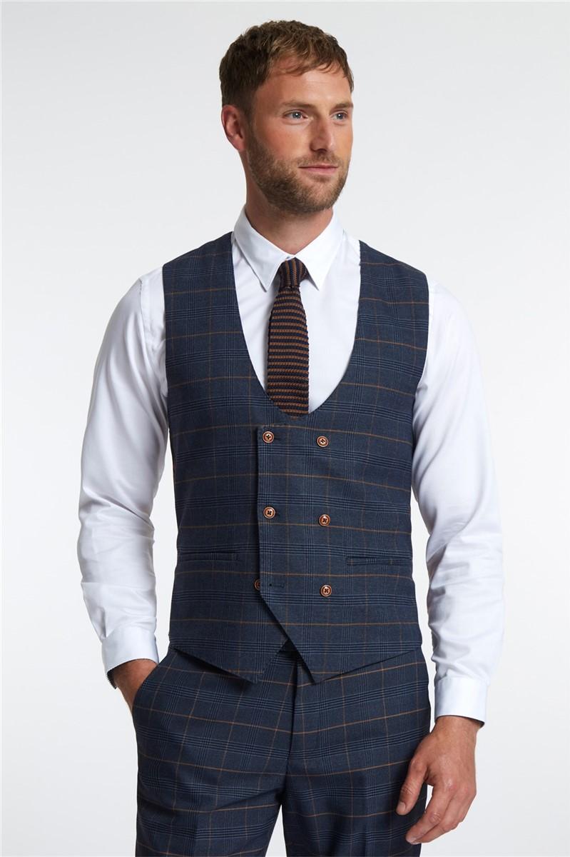 jeff banks Tailored Fit Jenson Navy Check Suit Waistcoat