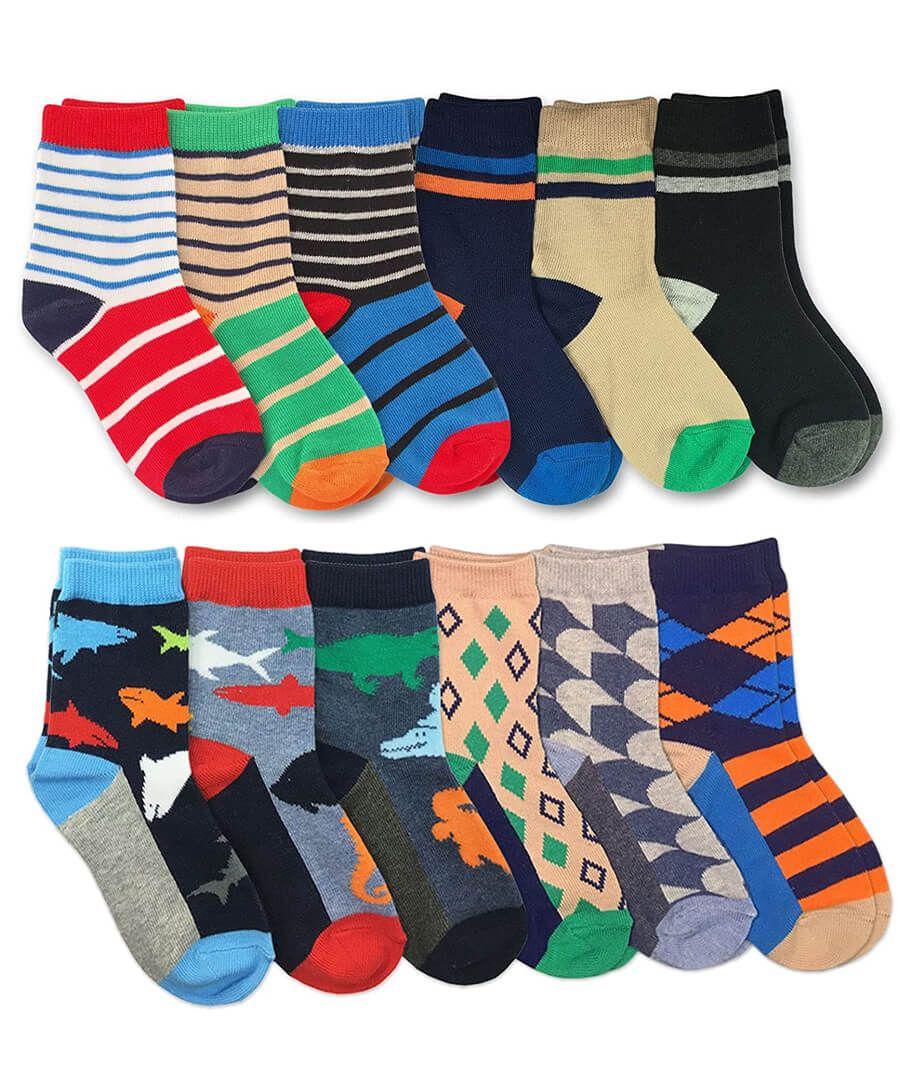 jefferies socks Jefferies Socks Boys Multicolored Stripe Pattern Bulk Variety Crew Socks 12 Pair Pack