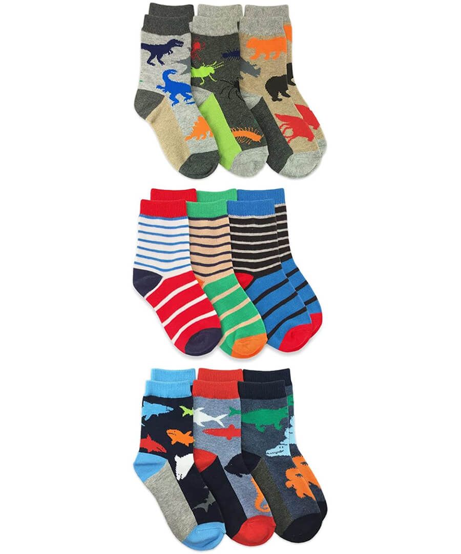 jefferies socks Jefferies Socks Colorful Dinosaur Stripe Water Animals Variety Crew Socks 9 Pair Pack