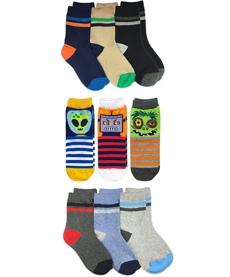jefferies socks Jefferies Socks Colorful Stripes Robot Alien Zombie Crew Socks 9 Pair Pack