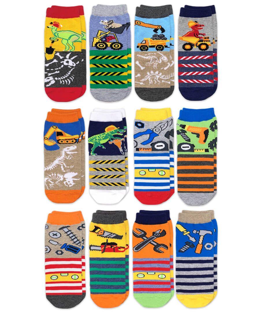 jefferies socks Jefferies Socks Construction Dinosaurs Tools Pattern Crew Bulk Socks 12 Pair Pack