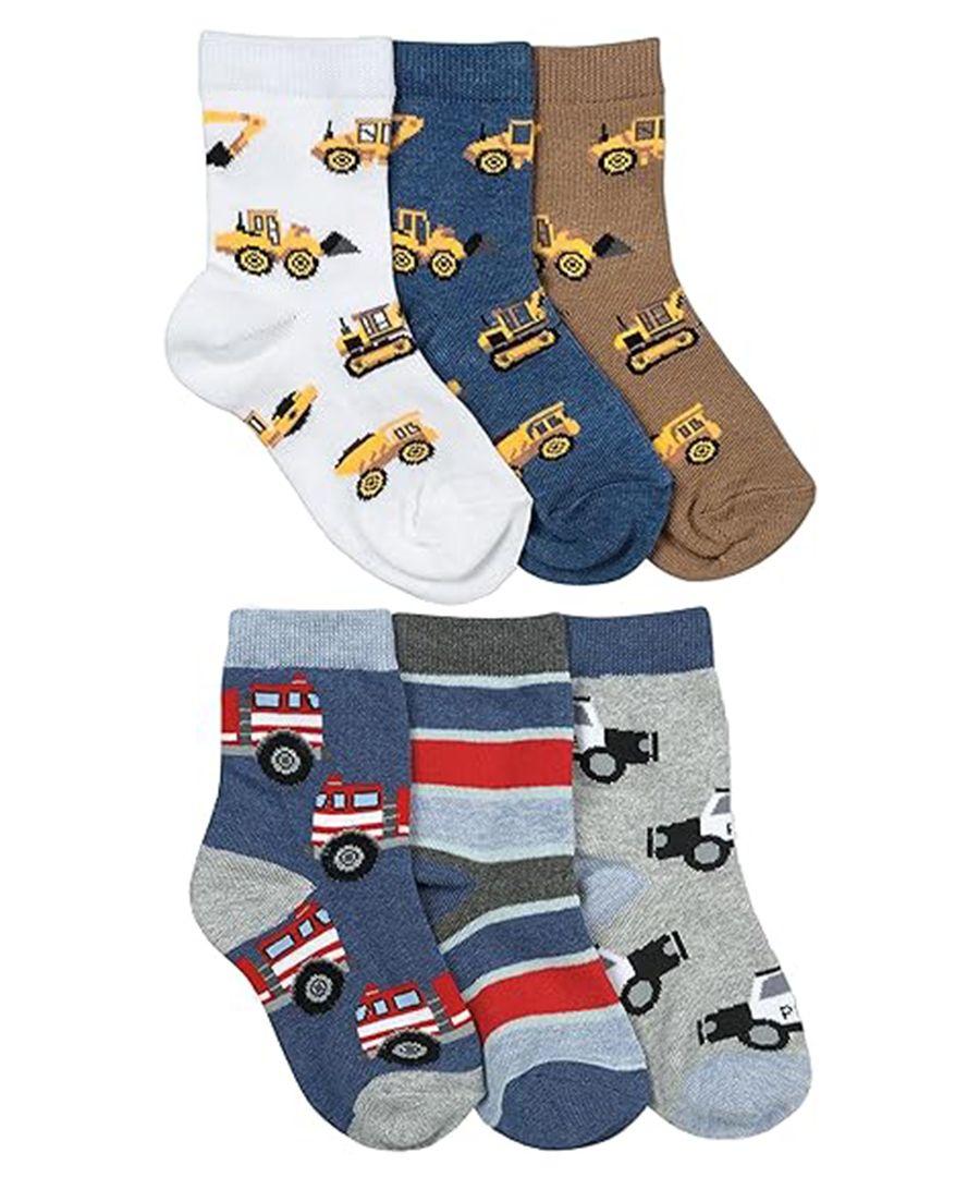 jefferies socks Jefferies Socks Construction Rescue Vehicles Pattern Crew Socks 6 Pair Pack