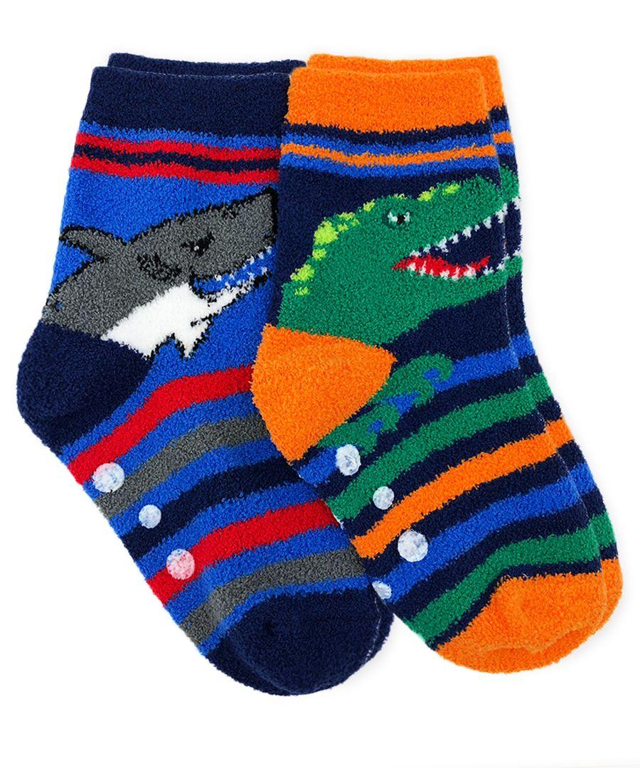 jefferies socks Jefferies Socks Dinosaur and Shark Fuzzy Slipper Socks 2 Pair Pack