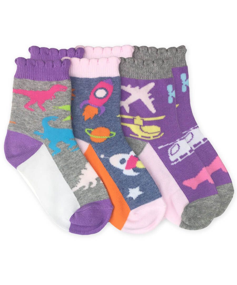 jefferies socks Jefferies Socks Dinosaurs Space Airplanes Pattern Crew Socks 3 Pair Pack
