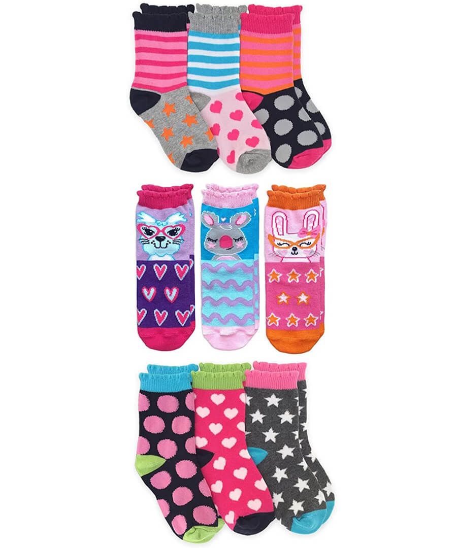 jefferies socks Jefferies Socks Fun Multi Pattern Cute Animal Crew Socks 9 Pair Pack