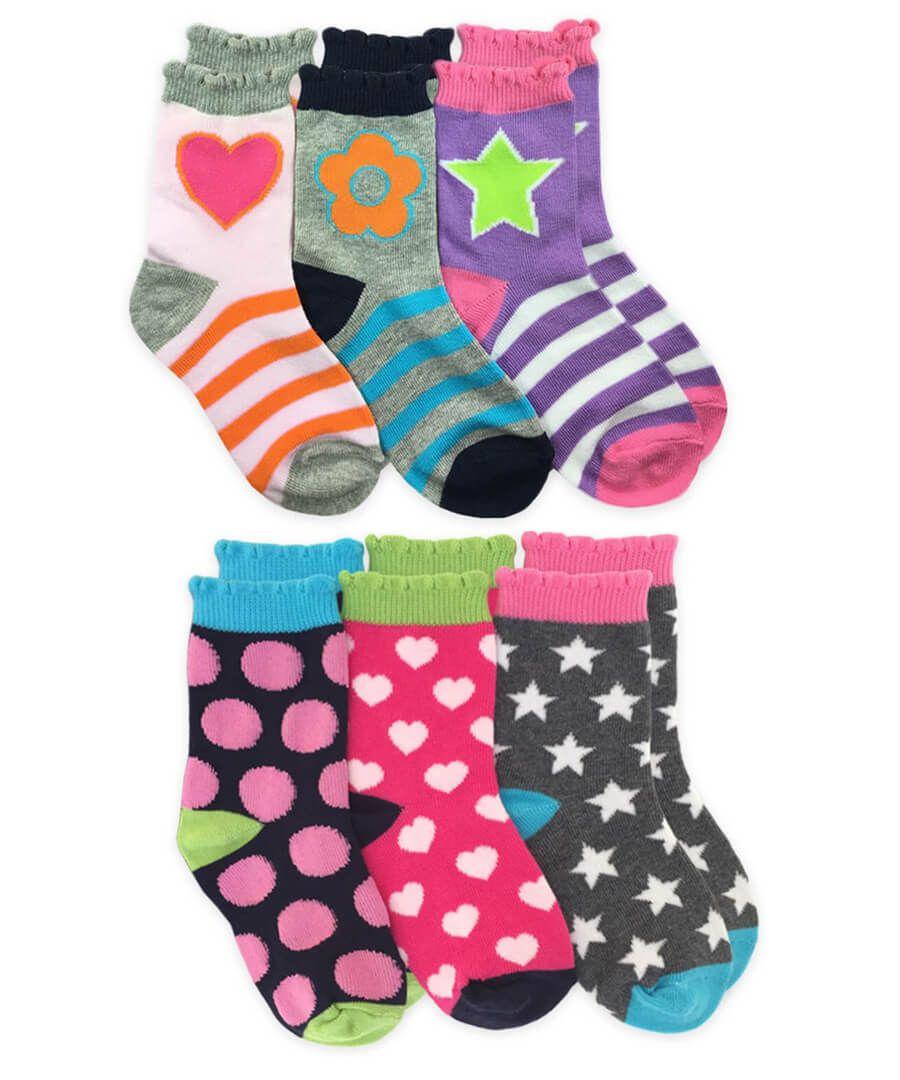 jefferies socks Jefferies Socks Hearts/Flowers/Stars/Stripes Pattern Crew Socks 6 Pair Pack