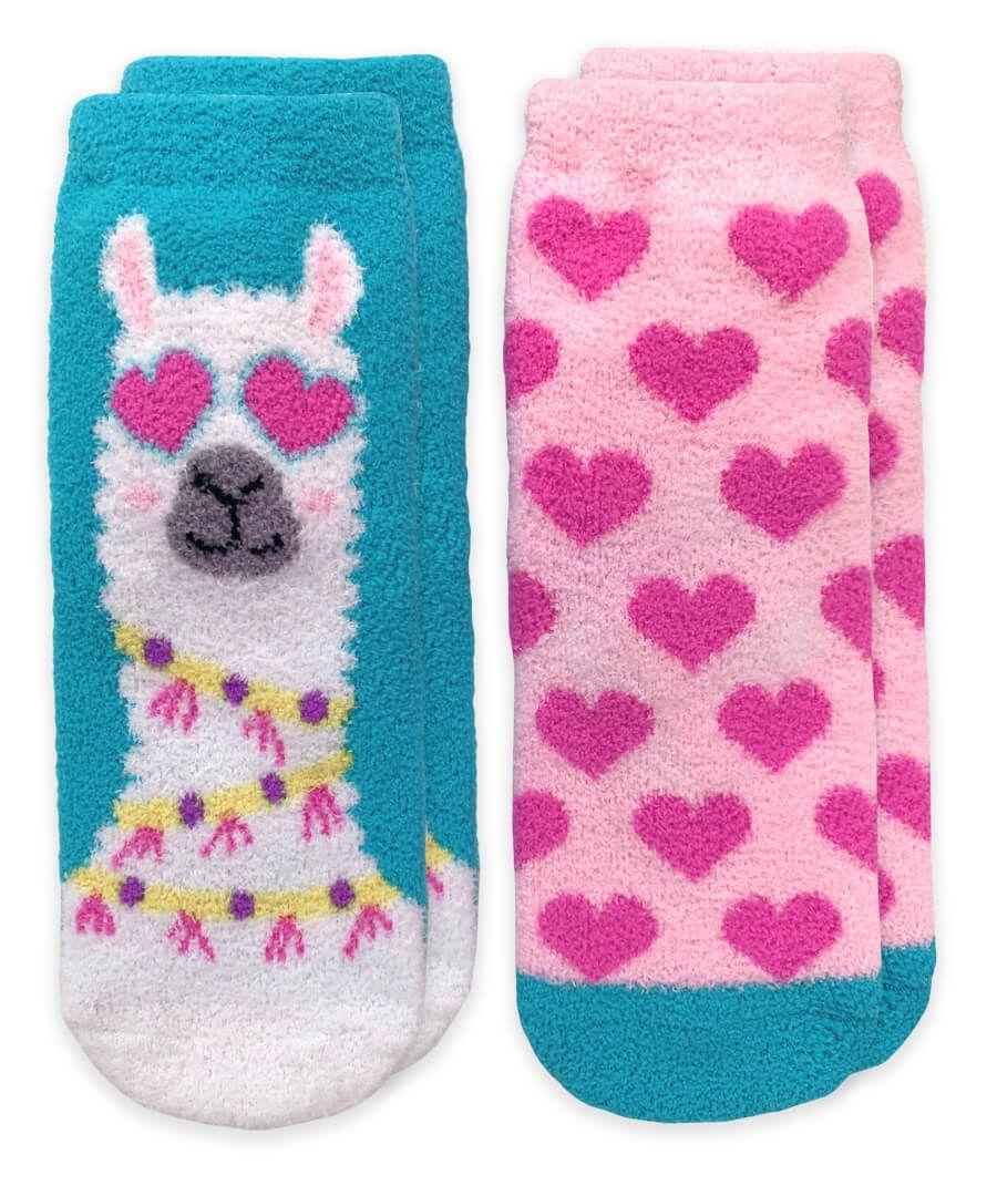 jefferies socks Jefferies Socks Llama and Hearts Fuzzy Non-Skid Slipper Socks 2 Pair Pack