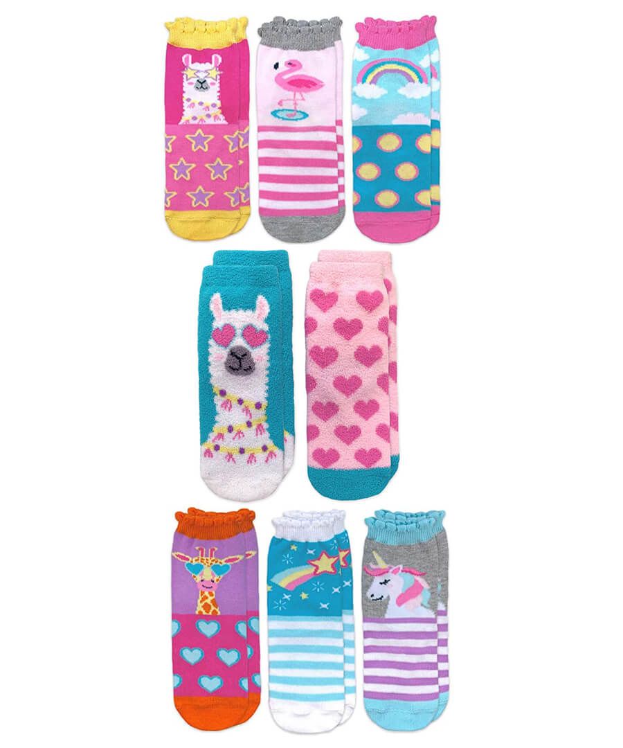 jefferies socks Jefferies Socks Llama Heart Rainbow Pattern Slipper Crew Socks 8 Pair Pack