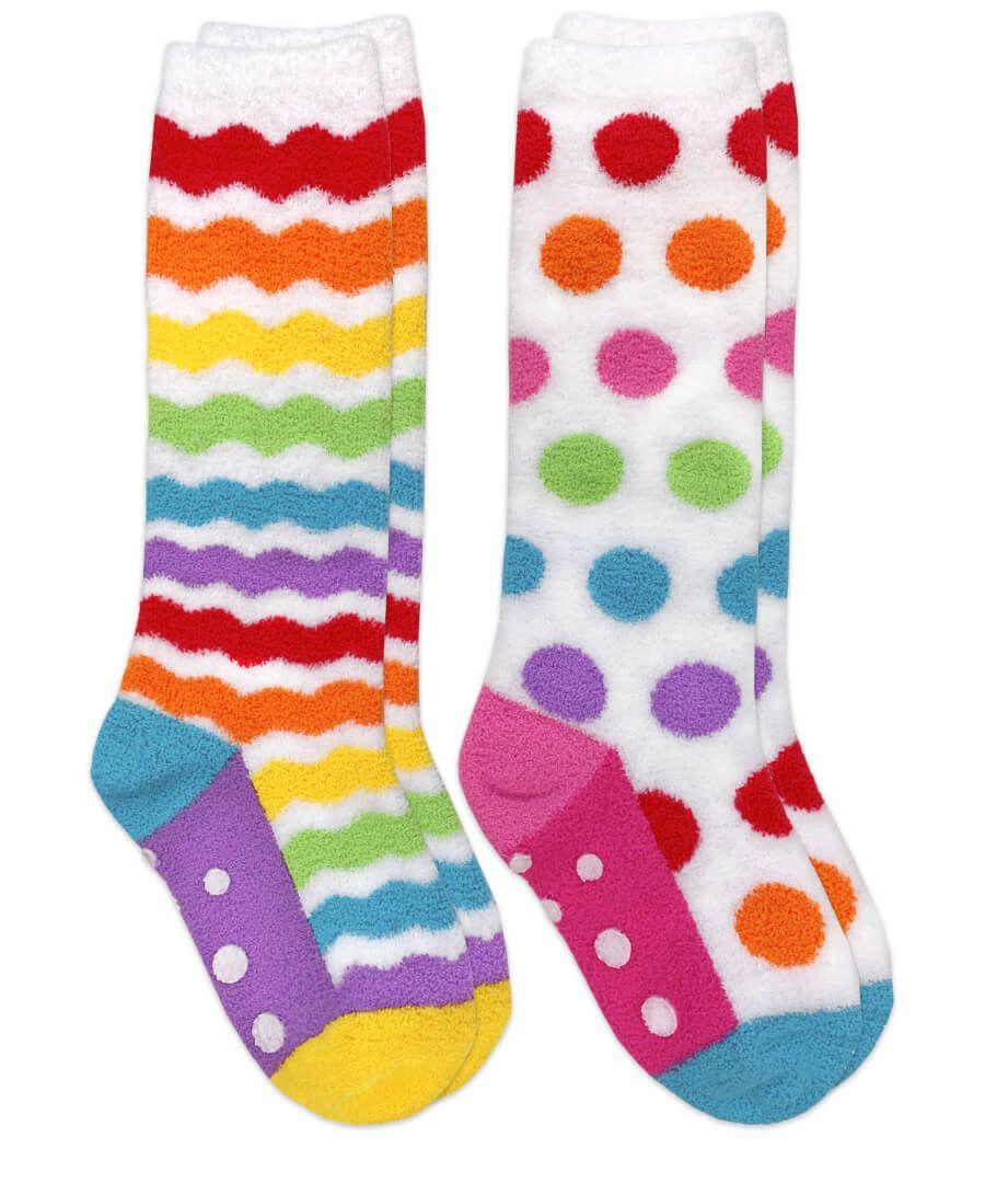 jefferies socks Jefferies Socks Rainbow Fuzzy Non-Skid Slipper Knee High Socks 2 Pair Pack