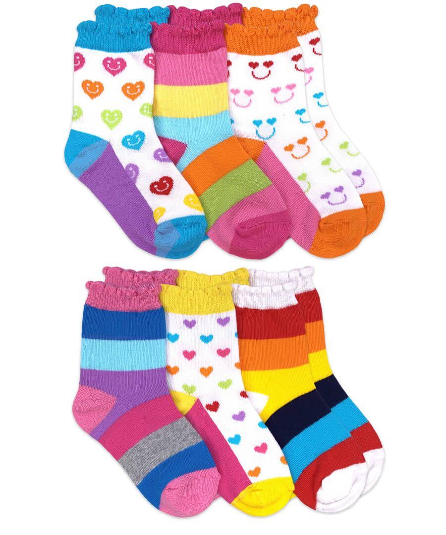 jefferies socks Jefferies Socks Rainbow Stripes Hearts Smiley Face Crew Socks 6 Pair Pack