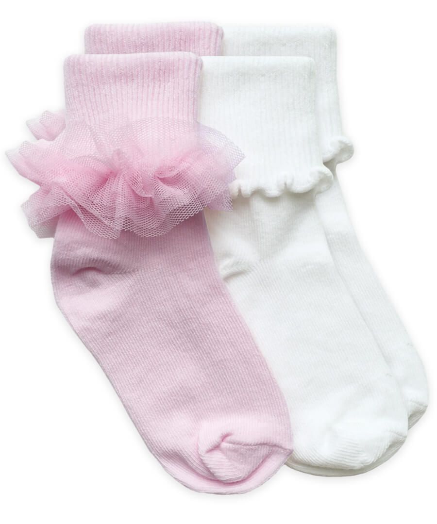 jefferies socks Jefferies Socks Ruffle Lace and Ripple Edge Turn Cuff Socks 2 Pair Pack
