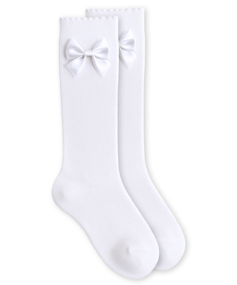 jefferies socks Jefferies Socks Satin Bow Scalloped Top Cotton Knee High Socks 1 Pair