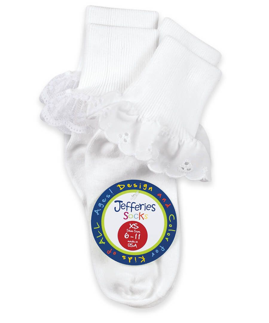jefferies socks Jefferies Socks Sisters Eyelet and Fancy Lace Turn Cuff Socks 2 Pair Pack