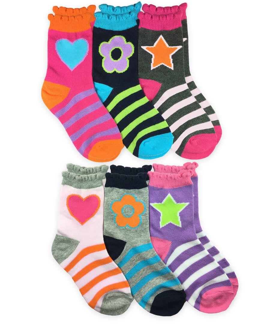 jefferies socks Jefferies Socks Stars/Daisies/Hearts Crew Socks 6 Pair Pack