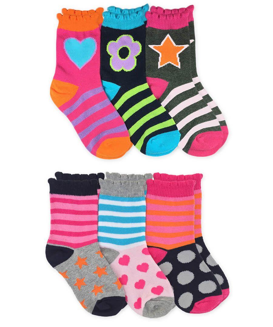 jefferies socks Jefferies Socks Stripes Hearts Stars Flowers Pattern Crew Socks 6 Pair Pack