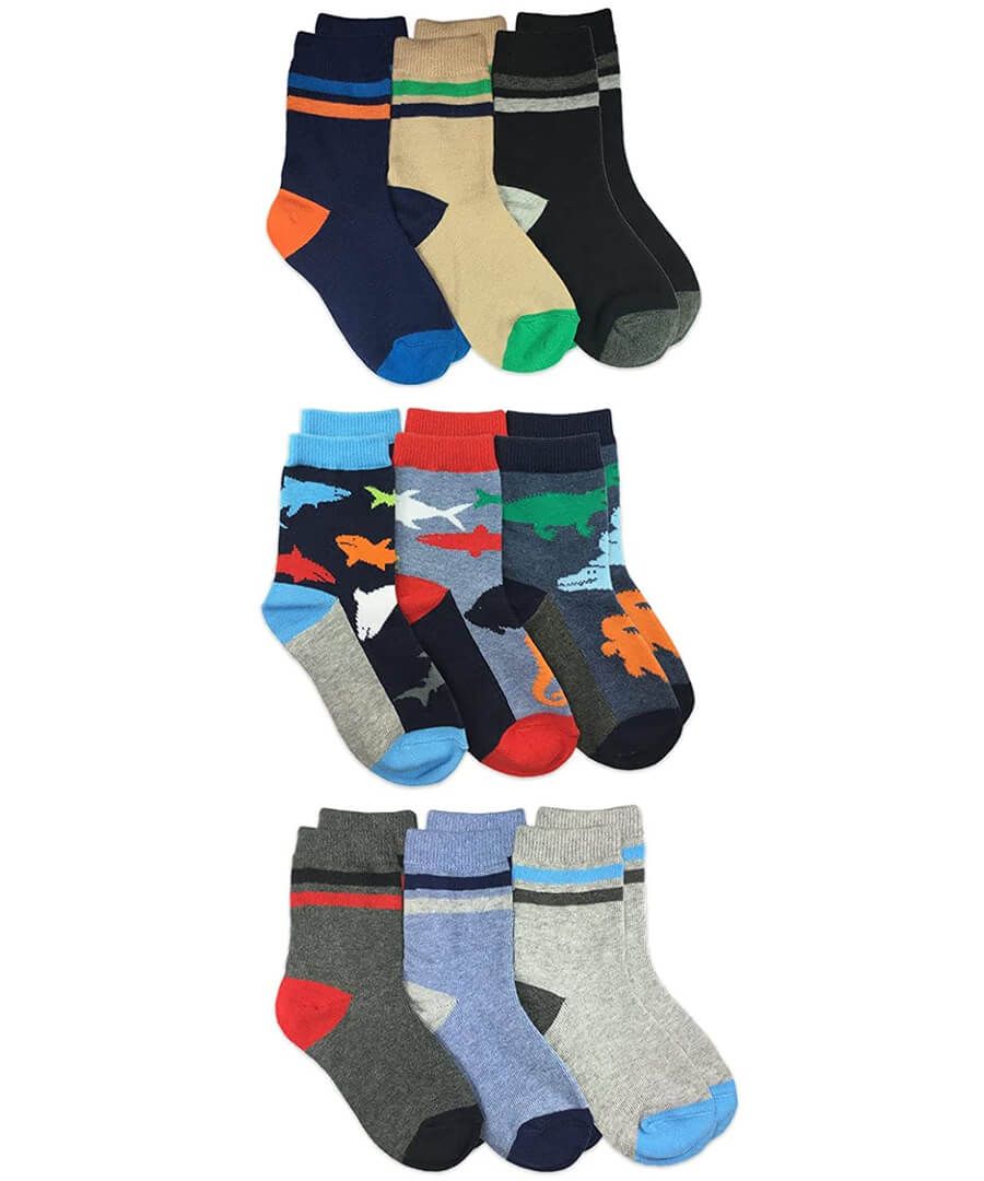 jefferies socks Jefferies Socks Stripes Sharks Fish Alligators Crew Socks 9 Pair Pack