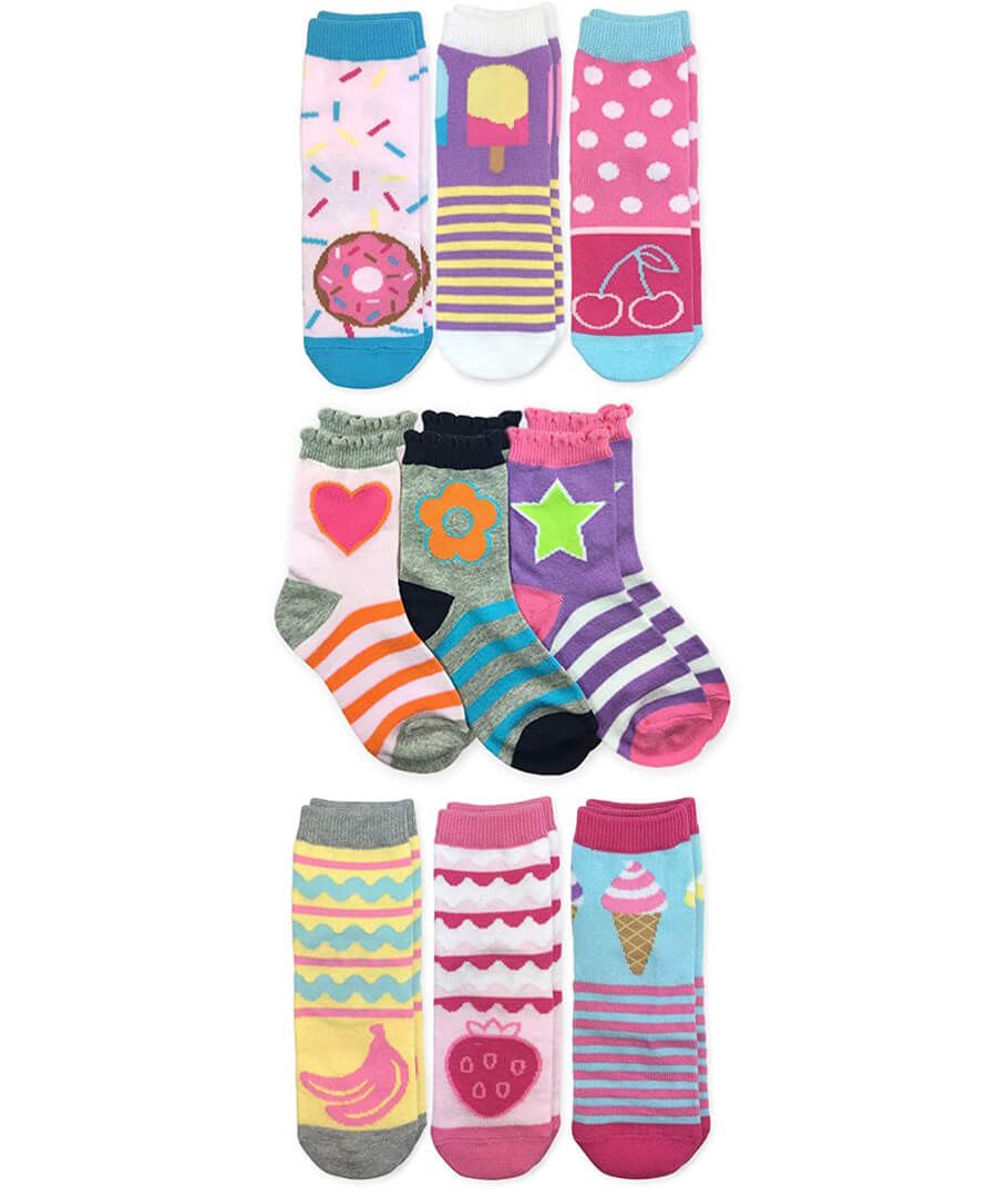 jefferies socks Jefferies Socks Sweet Teats Ice Cream Hearts Stripes Pattern Variety Crew Socks 9 Pair Pack