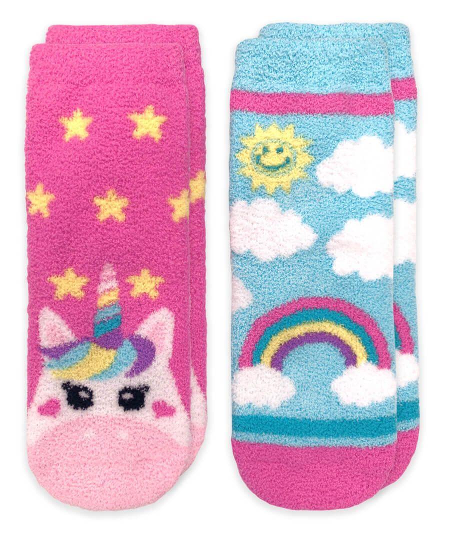jefferies socks Jefferies Socks Unicorn and Rainbow Fuzzy Non-Skid Slipper Socks 2 Pair Pack