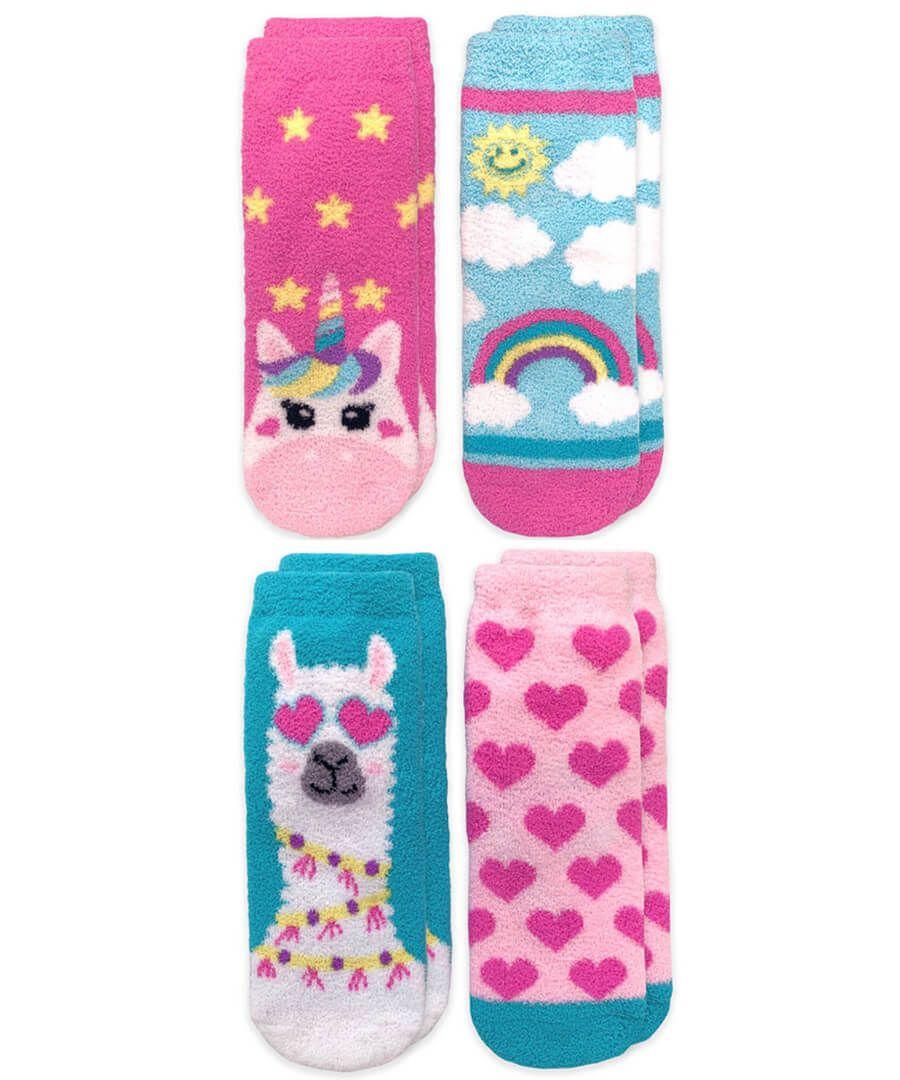 jefferies socks Jefferies Socks Unicorn Rainbow and Llama Hearts Fuzzy Non-Skid Slipper Socks 4 Pair Pack