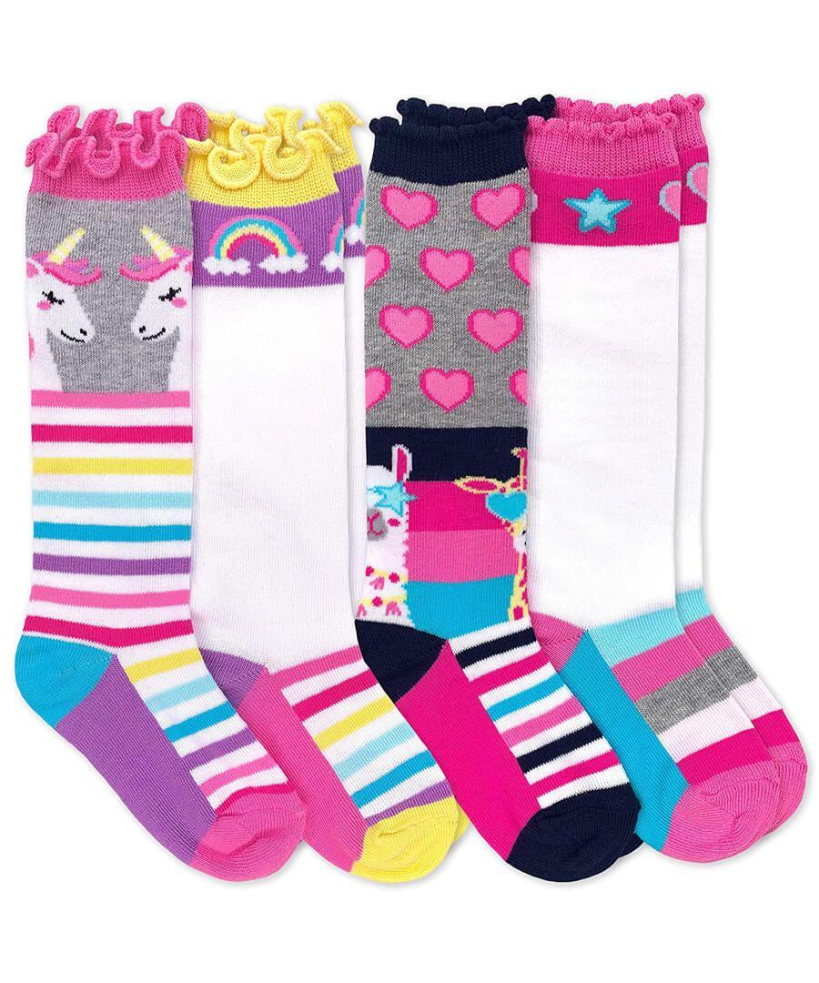 jefferies socks Jefferies Socks Unicorn Rainbow Stripe Giraffe Llama Knee High Socks 4 Pair Pack
