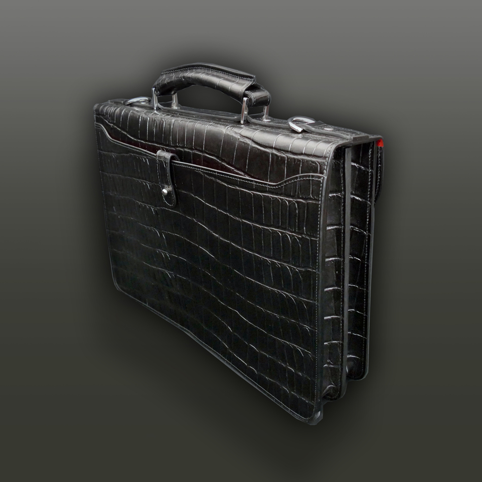 Jeffery West Briefcase Black Crocodile
