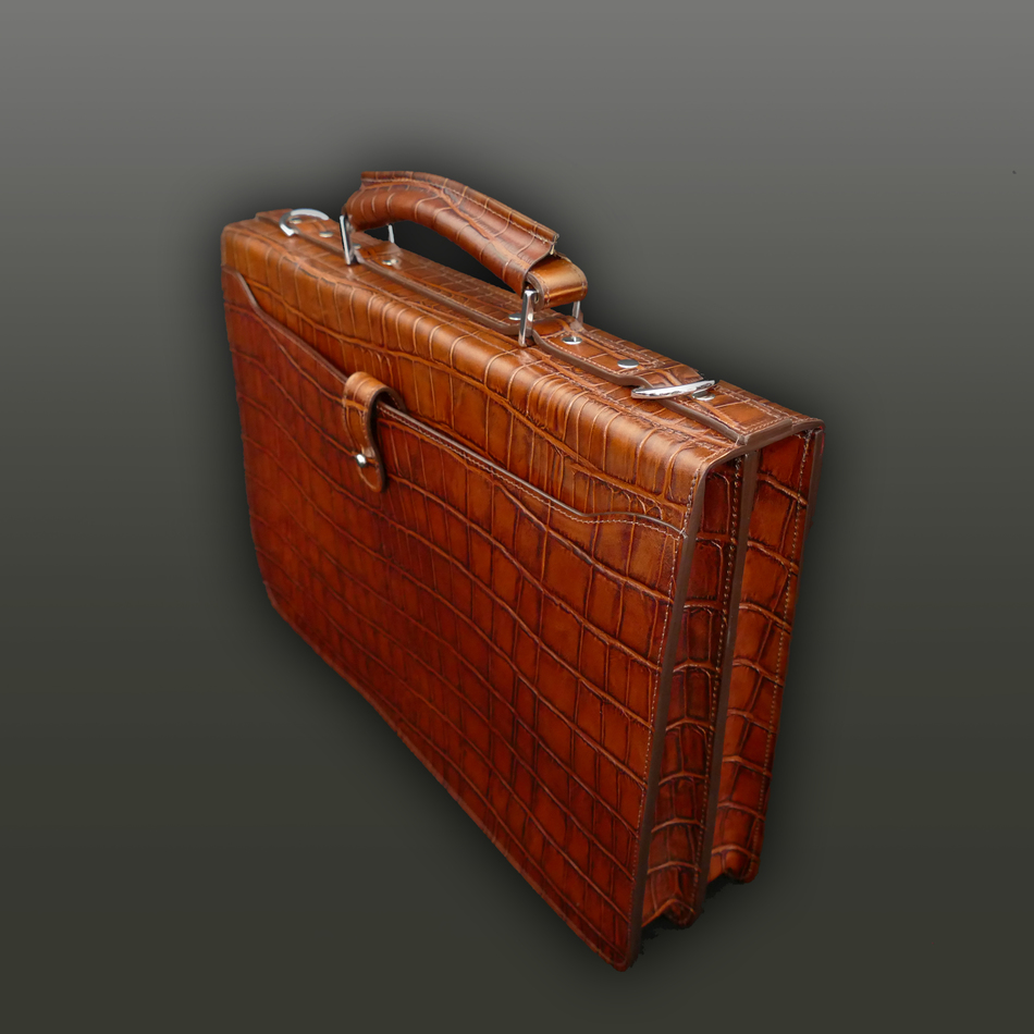 Jeffery West Briefcase Tan Crocodile