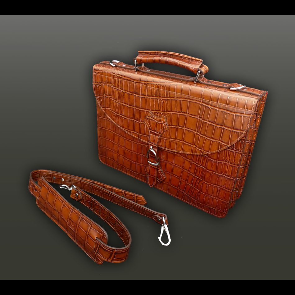Jeffery West Briefcase Tan Crocodile