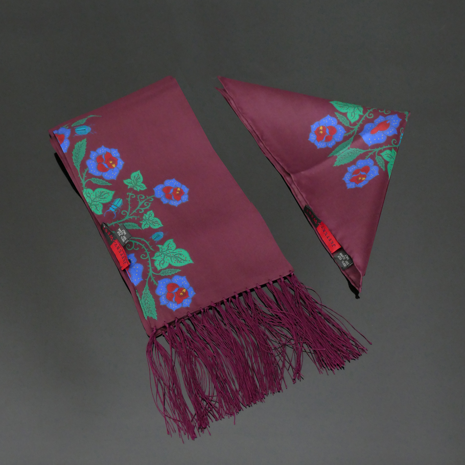 Jeffery West Mutant Ivy Scarf And Pocket Square Set Plum