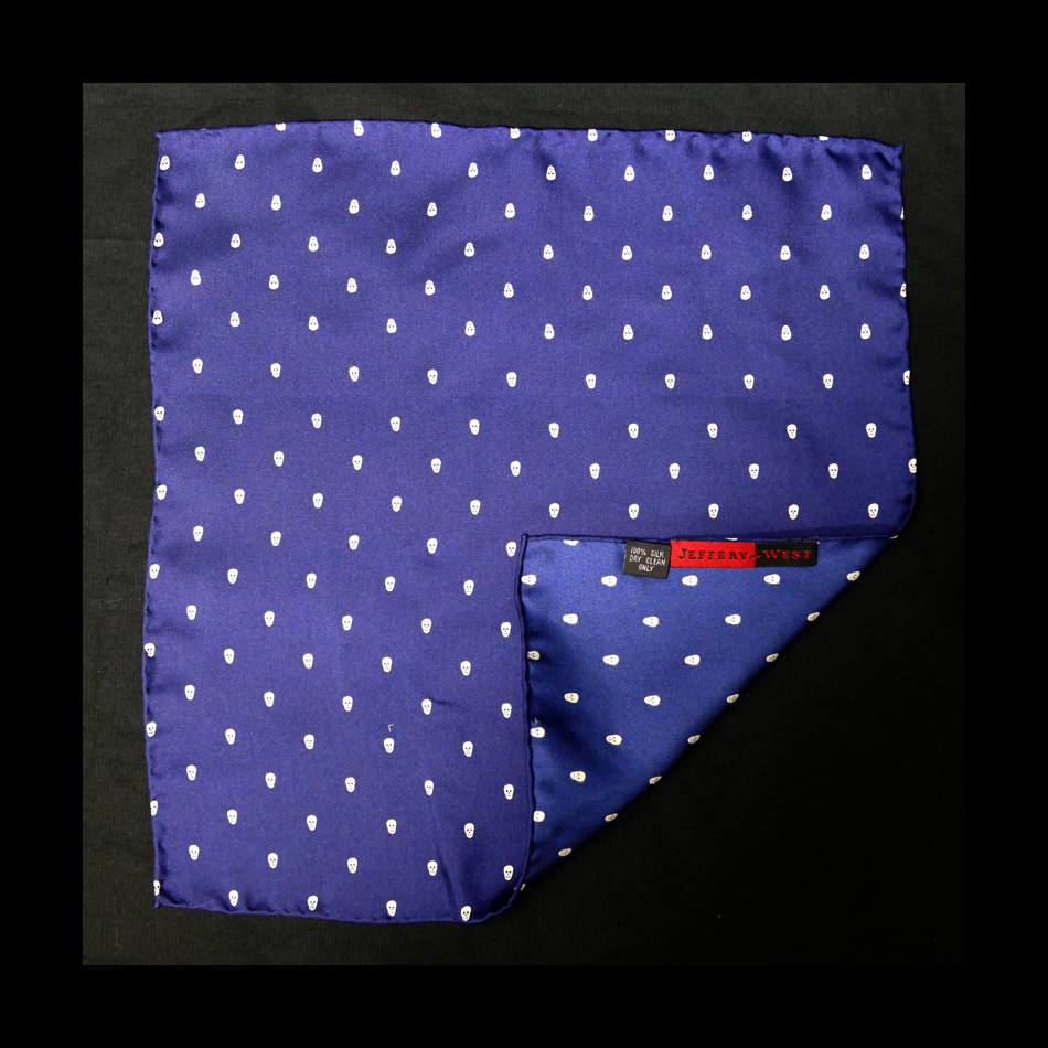 Jeffery West Navy Polka Skull Scarf And Pocket Square Set