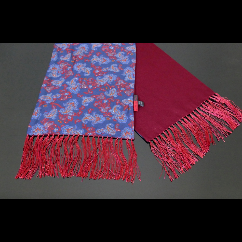 Jeffery West The Paisley Navy With Red Paisley Print Silk - Wool Backed Scarf
