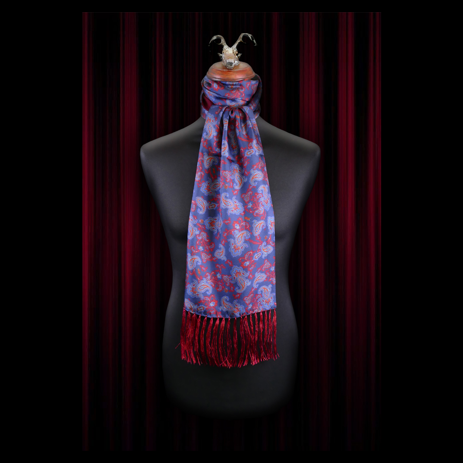 jeffery west The Paisley Navy with Red Paisley print Silk - Wool backed scarf