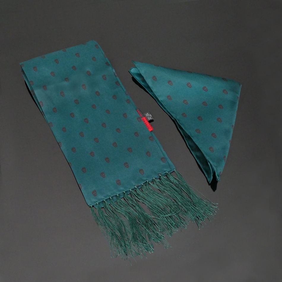 Jeffery West The Reaper Green Silk Scarf And Pocket Square Set