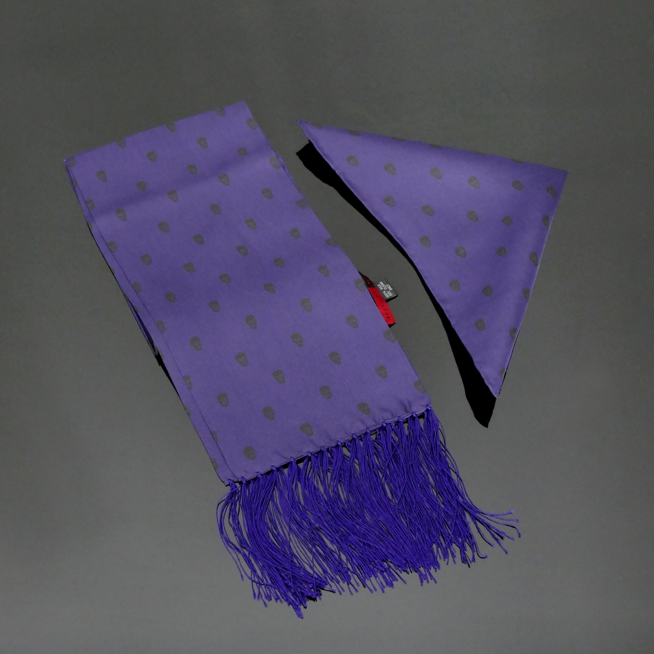 Jeffery West The Reaper Purple Silk Scarf And Pocket Square Set
