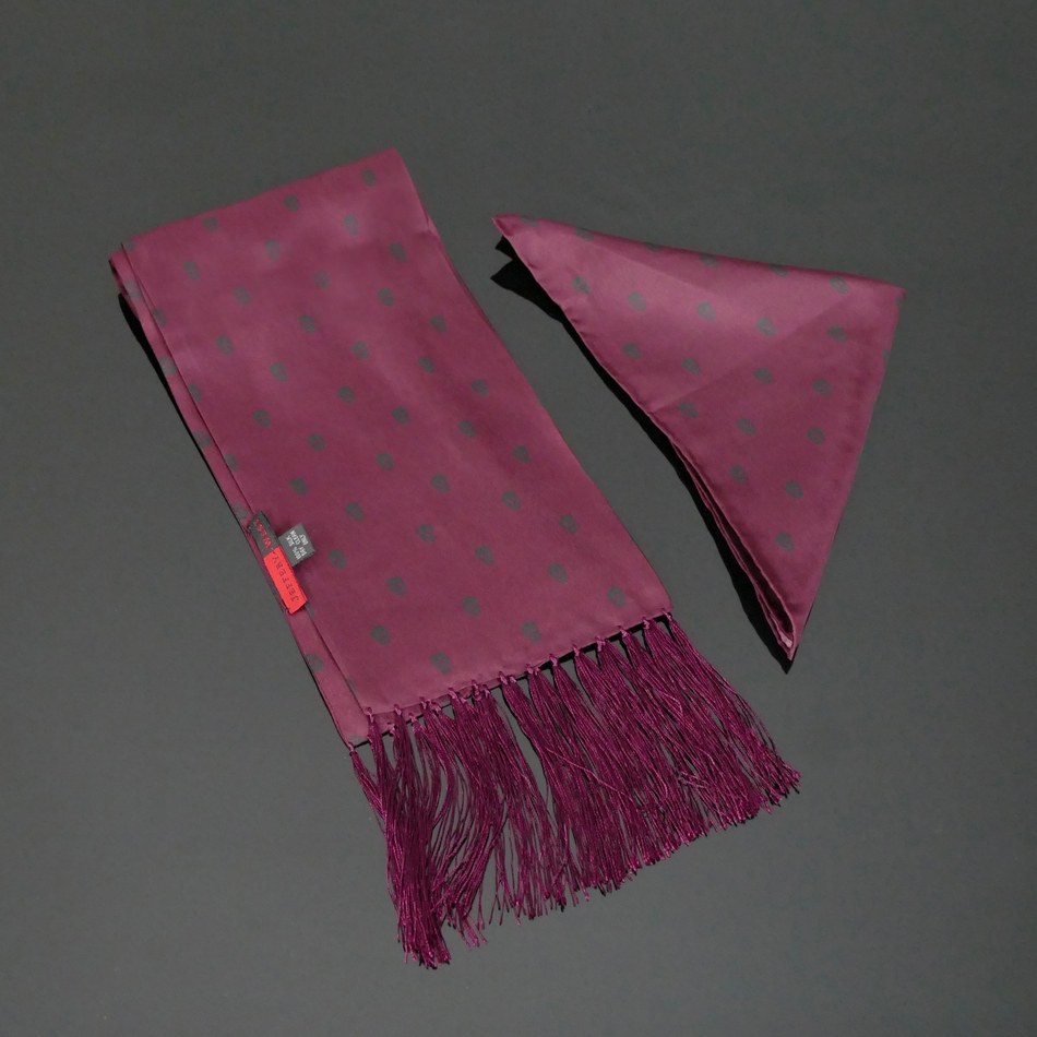 Jeffery West The Reaper Wine Red Silk Scarf And Pocket Square Set