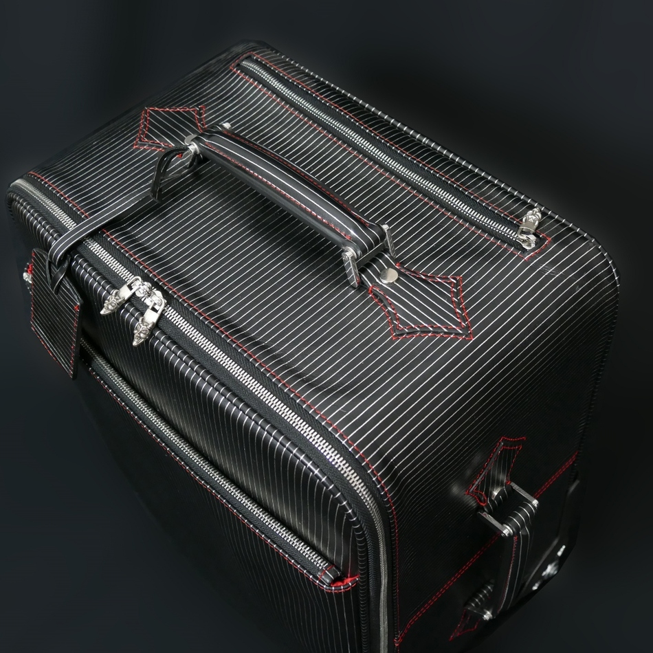 Jeffery West The 'Weekender' Wheeled Suitcase Black Pinstripe