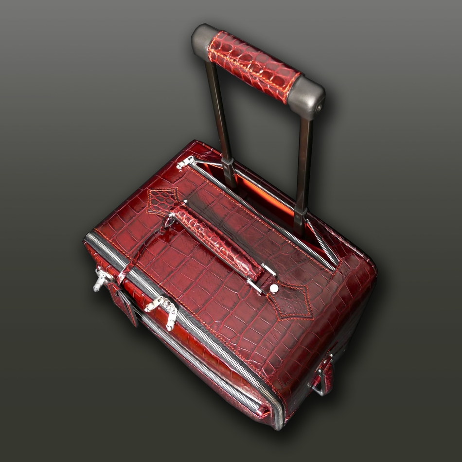 Jeffery West The 'Weekender' Wheeled Suitcase Burgundy Croc