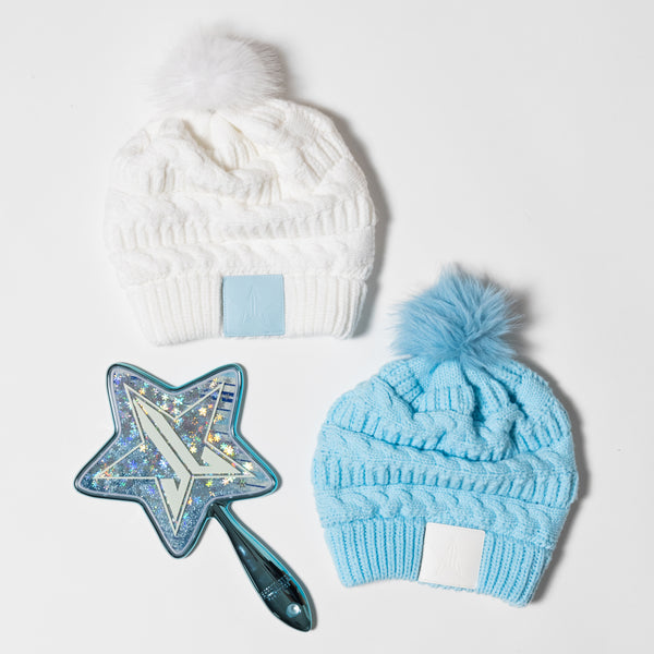 jeffree star cosmetics Baby Blue Snow Drift Cable Knit Pom-Pom Beanie