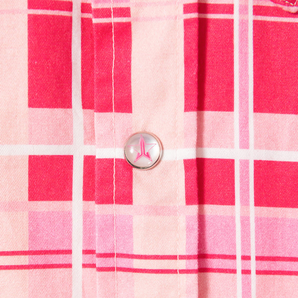 Jeffree Star Cosmetics Pink Plaid Western Shirt With Snap Buttons